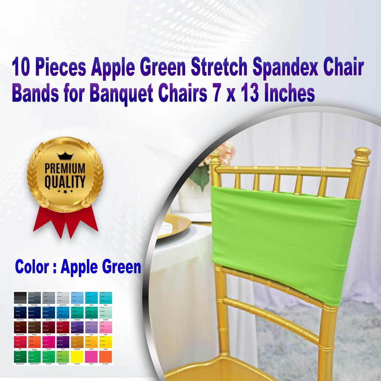 10 Pieces Apple Green Stretch Spandex Chair Bands for Banquet Chairs 7 x 13 Inches