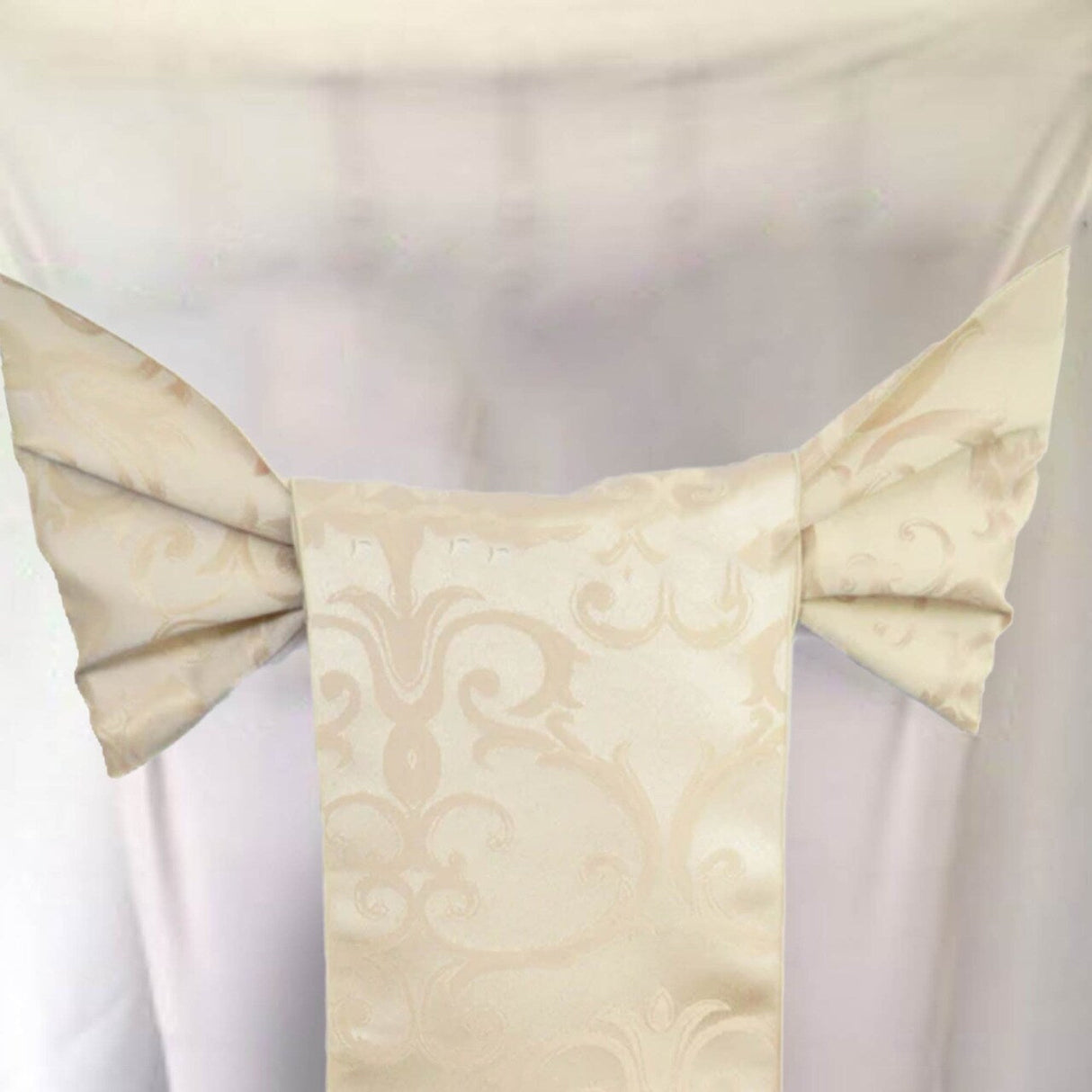 10 Pieces Champagne Versailles Damask Jacquard Polyester Chair Sashes 7.5"x108"