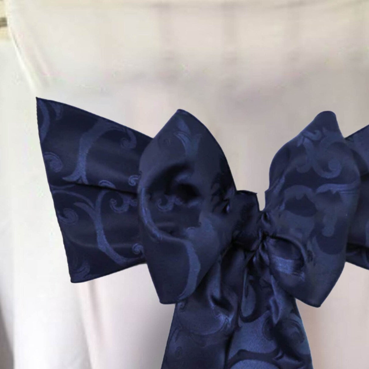 10 Pieces Navy Blue Versailles Damask Jacquard Chair Sashes, 7.5"x108" Elegant Event Polyester Decor