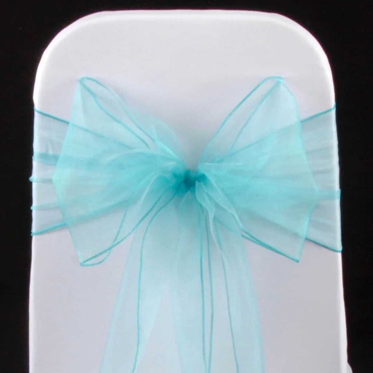 10 Pieces Satin Chair Bands, 8"x108" Elegant Event Wraps Tiff Blue/Aqua Blue