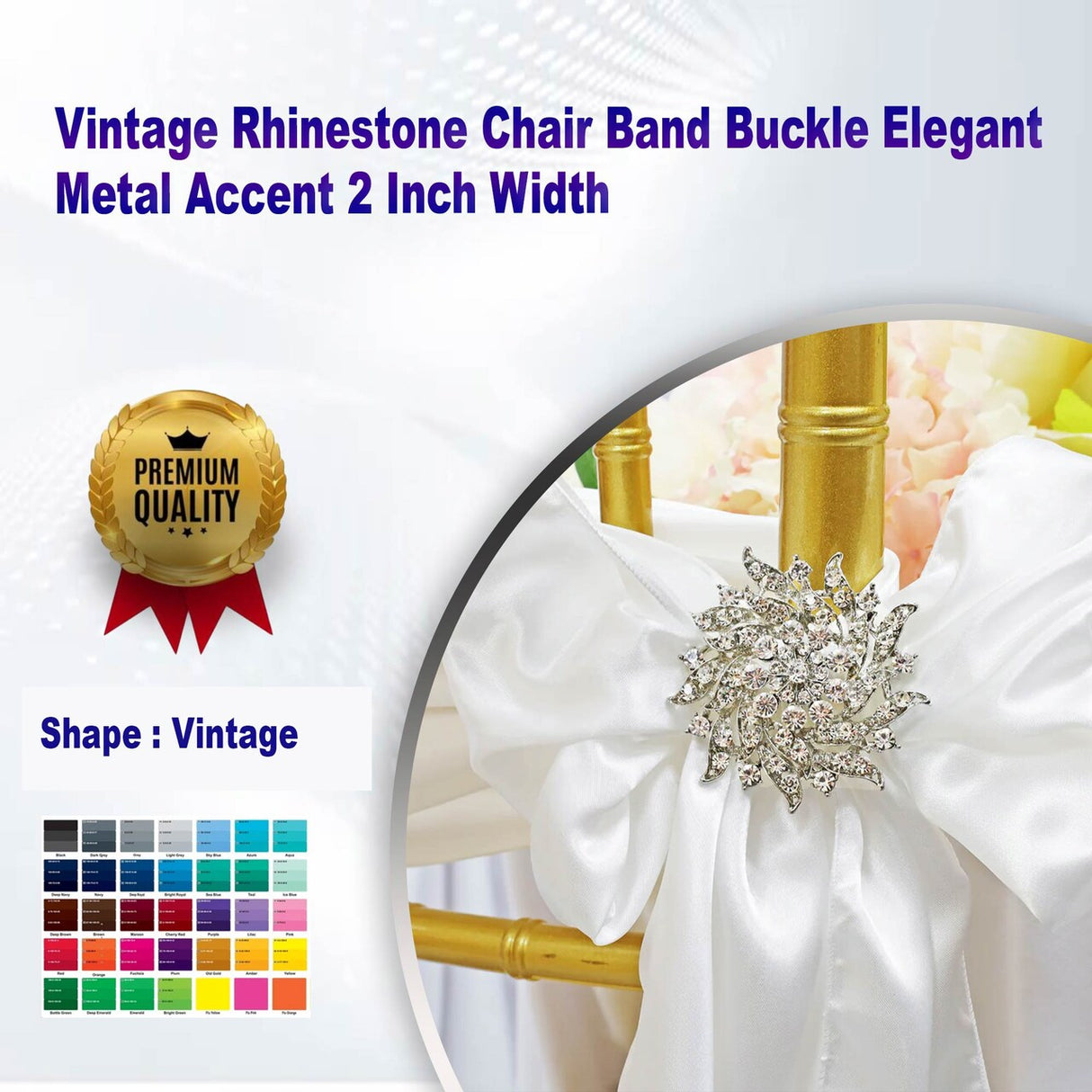 1 Piece Vintage Rhinestone Chair Band Buckle Elegant Metal Accent 2 Inch Width