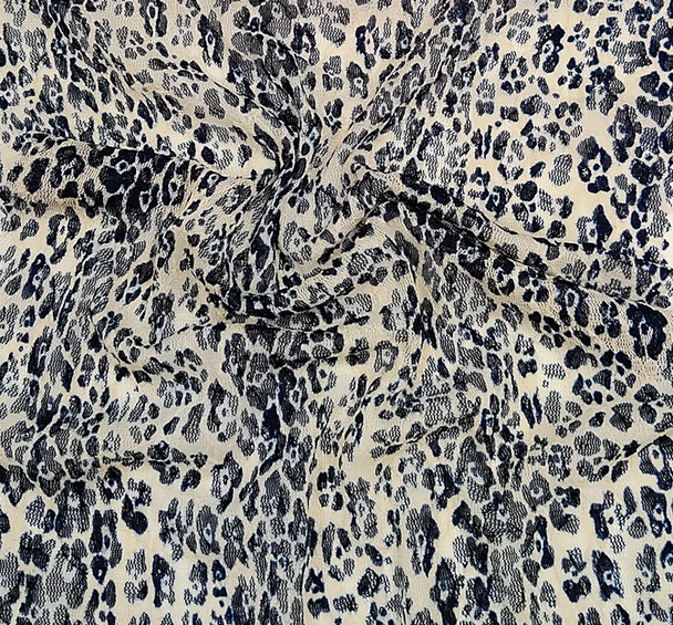 1 Yard Lace Animal Print Fabric Navy Ivory, 50/52" Wide Lightweight Apparel Lace