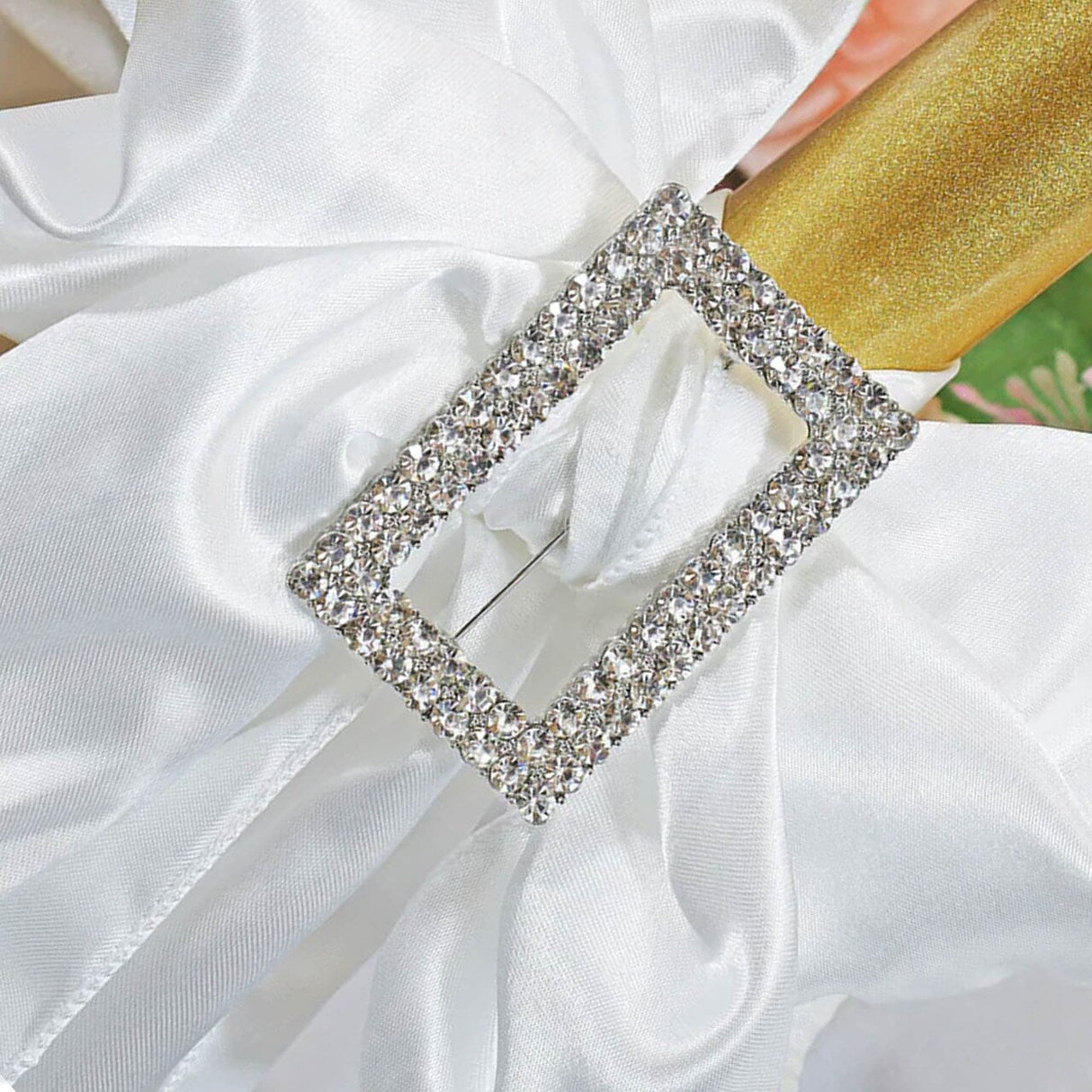 1 Piece Rectangular Rhinestone Chair Band Buckle Silver Metal Accent 2 Inch Width