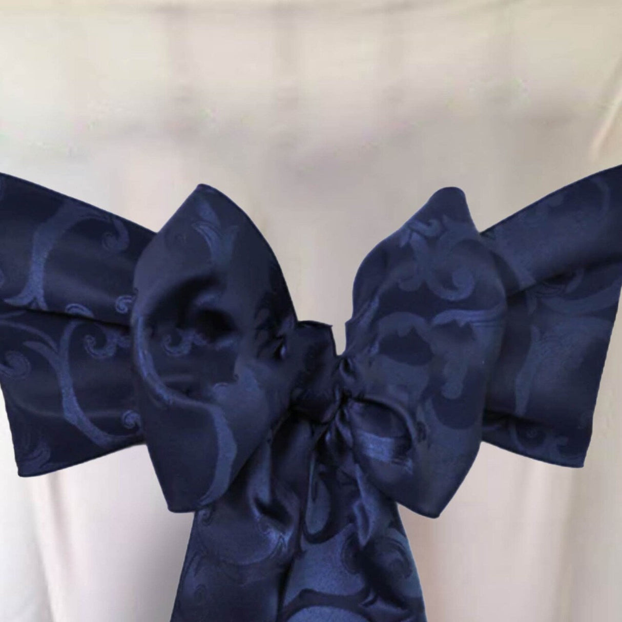 10 Pieces Navy Blue Versailles Damask Jacquard Chair Sashes, 7.5"x108" Elegant Event Polyester Decor