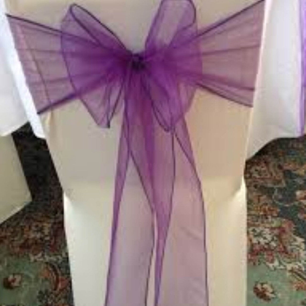 10 Pieces Angle End Organza Chair Sashes 12 by 116 inches Purple