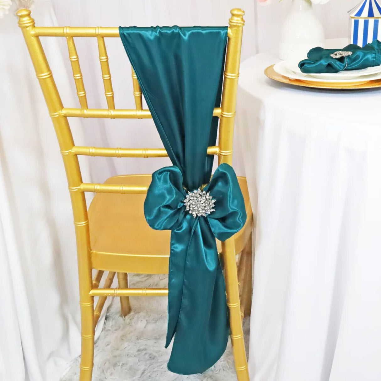 10 Pieces Satin Chair Sashes 8 by 108 inches Peacock