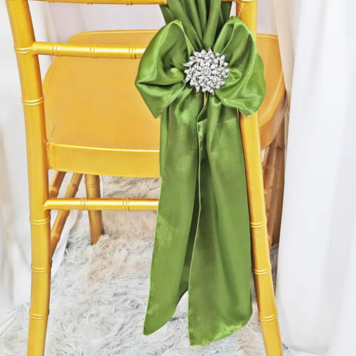10 Pieces Moss Green Satin Chair Strips, 8"x108" Sophisticated Event Decorations