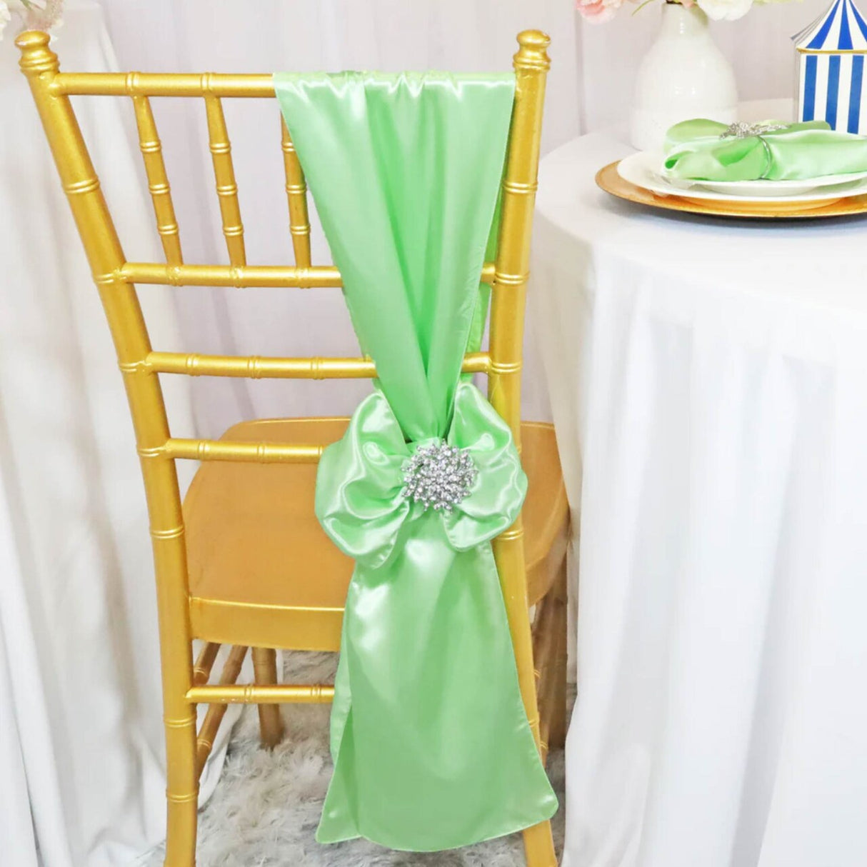 10 Pieces Satin Chair Sashes 8 by 108 inches Mint Green
