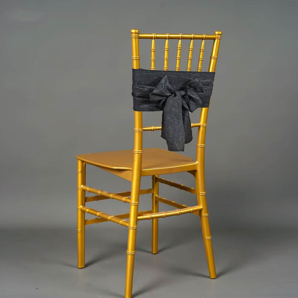 10 Pieces Black Crushed Taffeta Chair Bands, 9.5"x108" Sleek Event Sashes