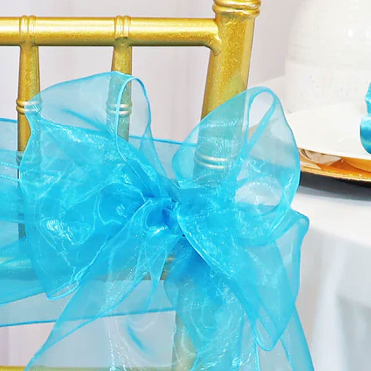 10 Pieces Turquoise Organza Chair Sashes 8"x108" Sheer Elegant Bow Accent