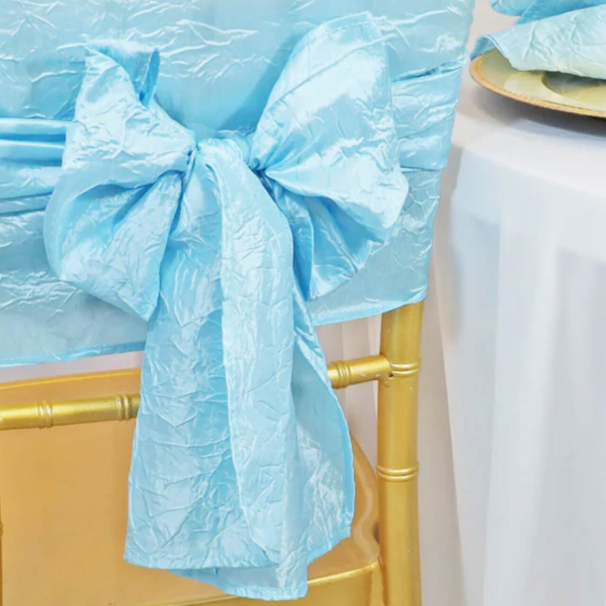 10 Pieces Baby Blue Crushed Taffeta Chair Wraps, 9.5"x108" Delicate Event Sashes