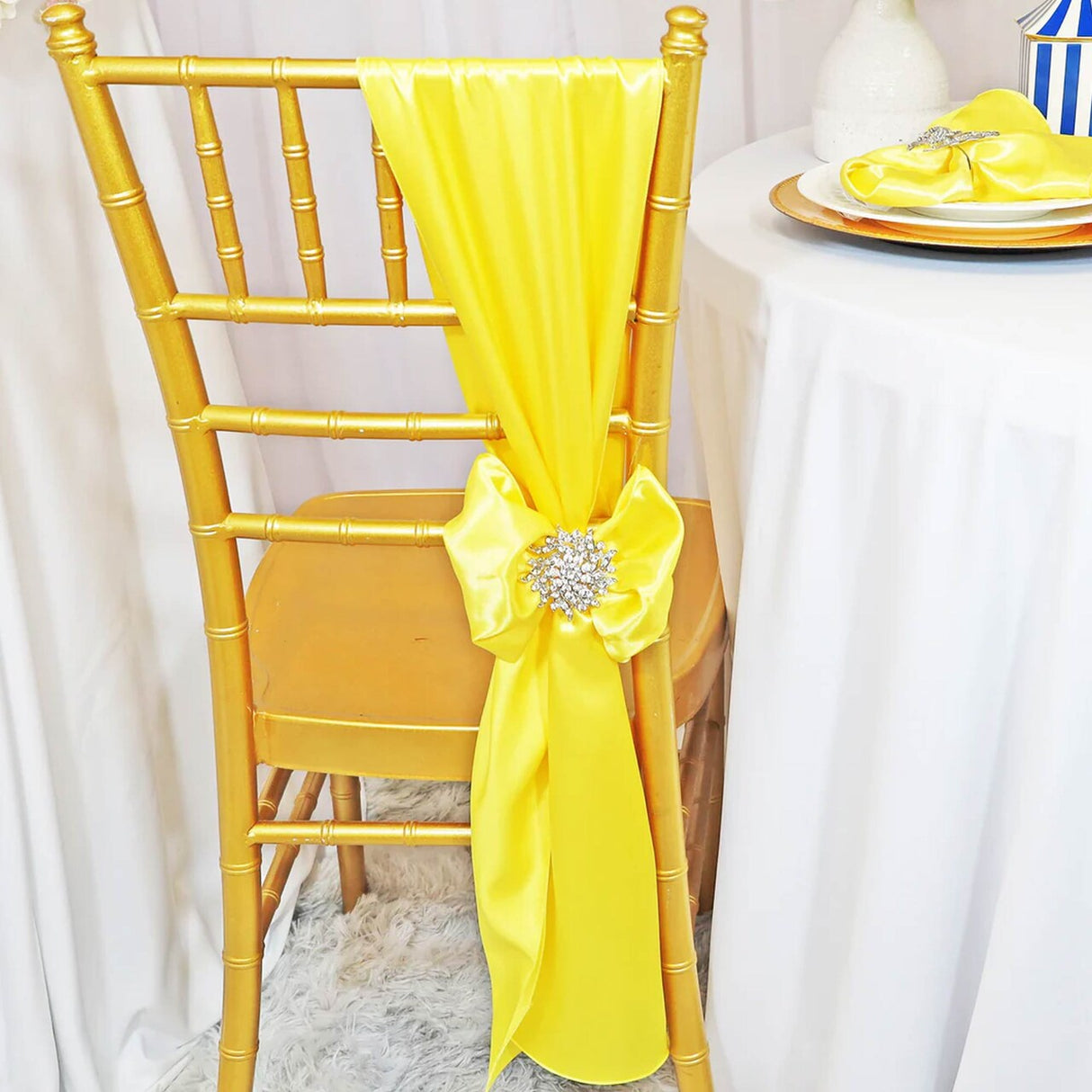 Decorative Accents10 Pieces Satin Chair Sashes Canary Yellow Event Decor Accent 8"x108"