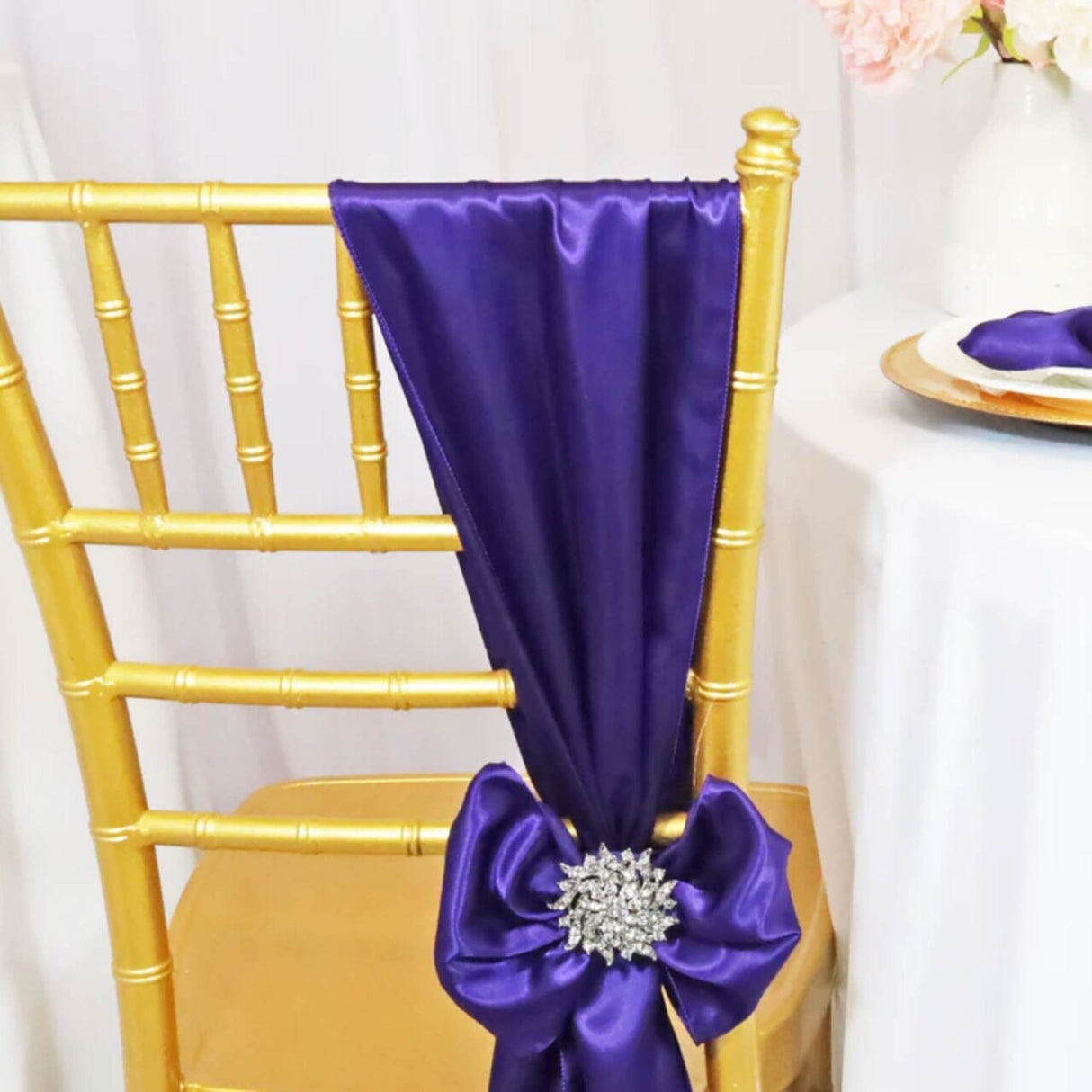 10 Pieces Satin Chair Sashes 8 by 108 inches Regency Purple