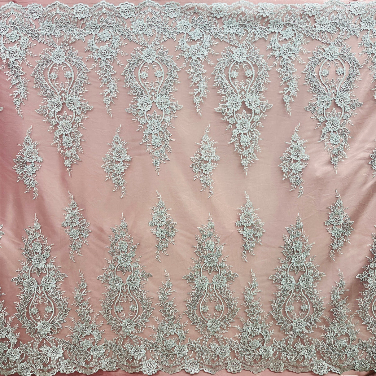 1 Yard Timeless Ivory Corded Bridal Lace Fabric Embroidered on Net Mesh 54 inch Width