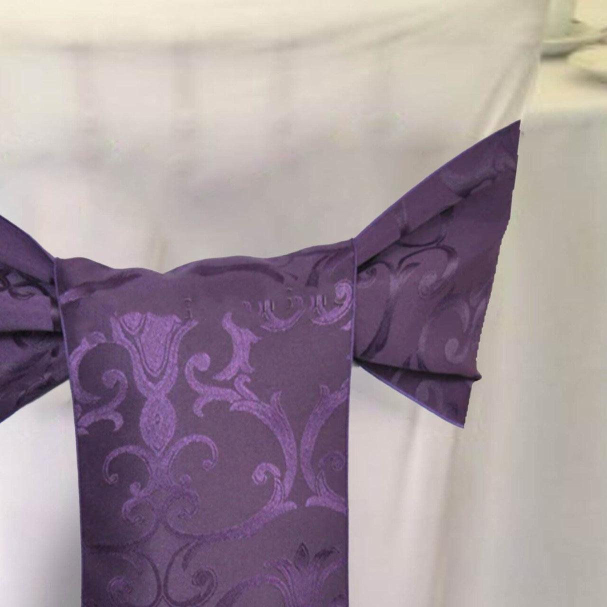 10 Pieces Eggplant Damask Jacquard Chair Sashes, 7.5"x108" Elegant Versailles Pattern Polyester Decor