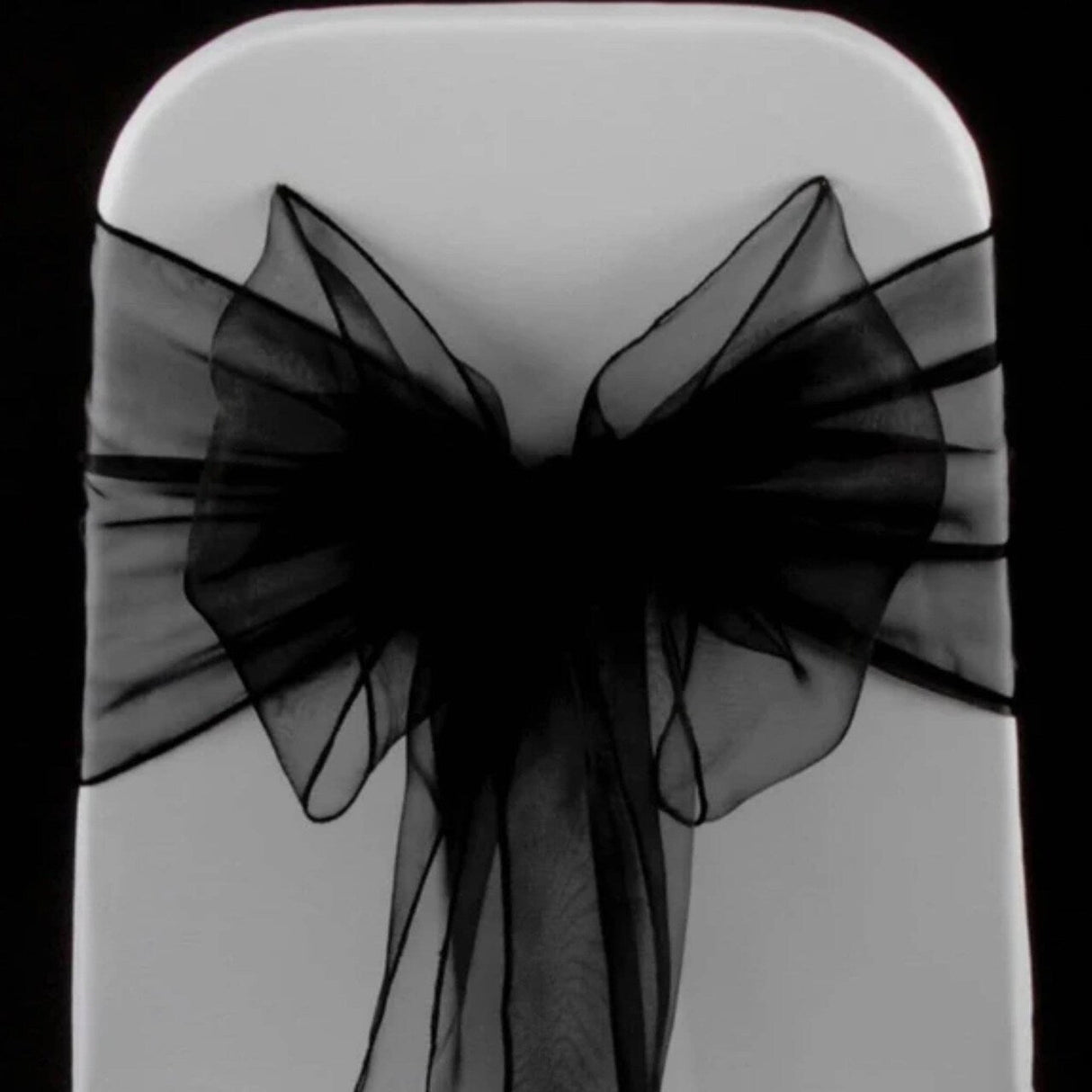 10 Pieces Black Luxury Organza Chair Strips, Angled Ends, 12"x116" Decorative Bands