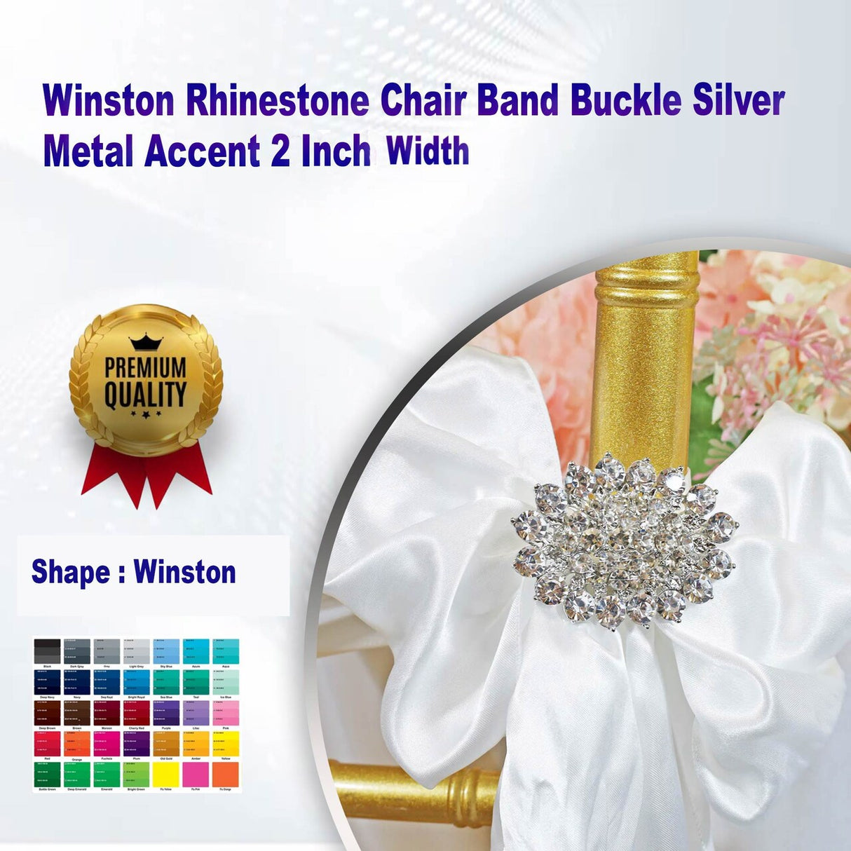 1 Piece Winston Rhinestone Chair Band Buckle Silver Metal Accent 2 Inch Width