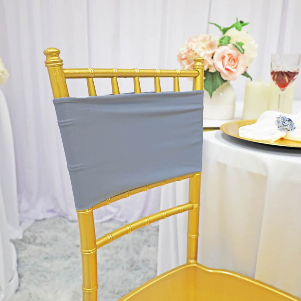 10 Pieces Soft Dusty Blue Stretch Spandex Chair Bands 7 x 13 Inches