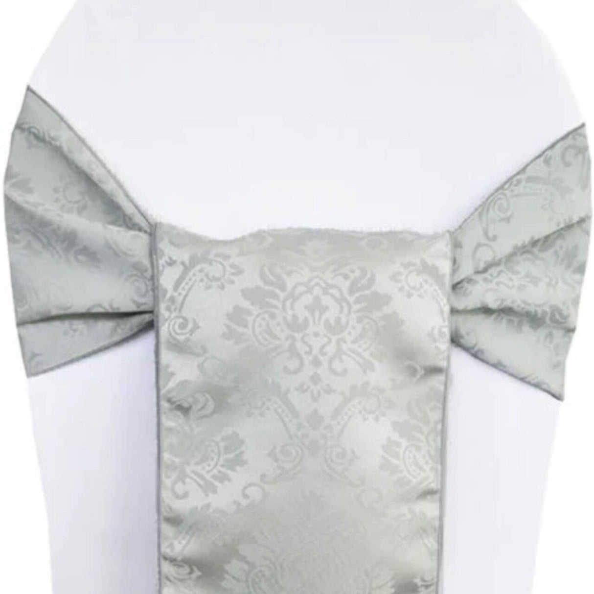 10 Pieces Silver Marquis Damask Jacquard Chair Sashes, 7.5"x108" Elegant Wedding & Event Decor