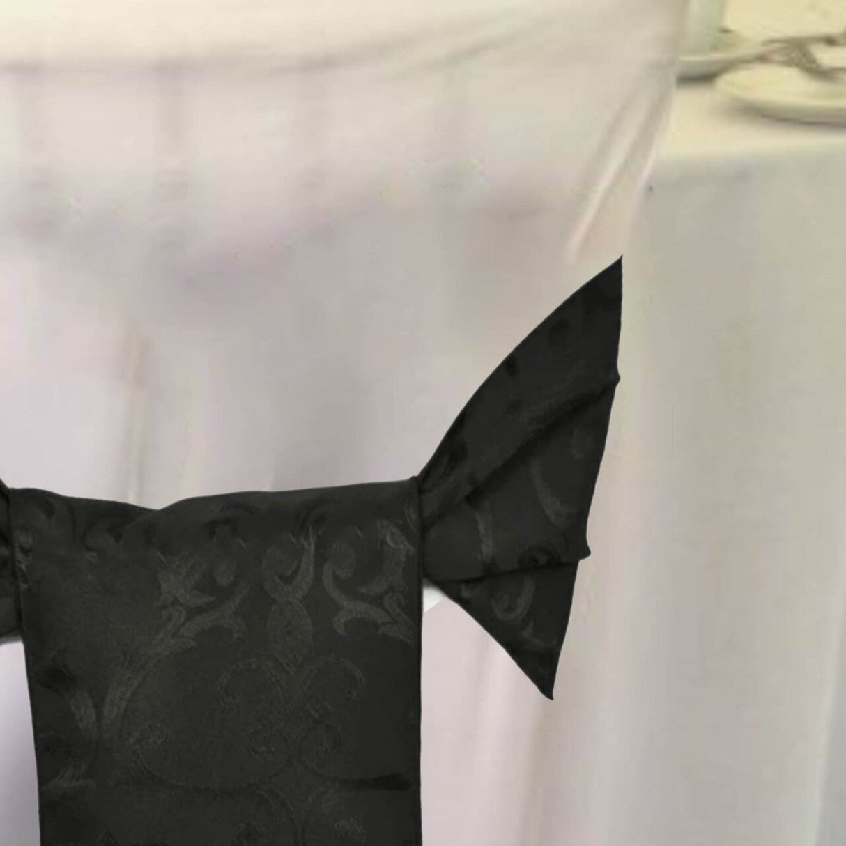 10 Pieces Black Versailles Chopin Damask Jacquard Polyester Chair Sashes 7.5"x108"