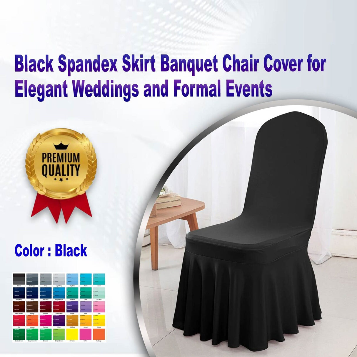 Black Spandex Skirt Banquet Chair Cover for Elegant Weddings and Formal Events
