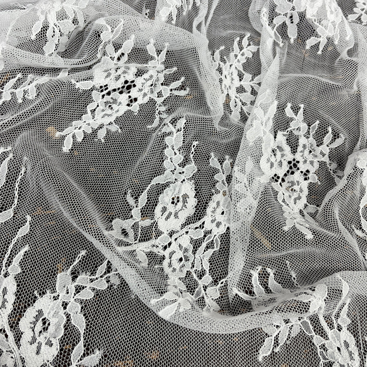1 Yard Chantilly Embroidered Lace Fabric with Eyelash Scallop, 58" Wide French Alençon Lace for Bridal & Evening Wear