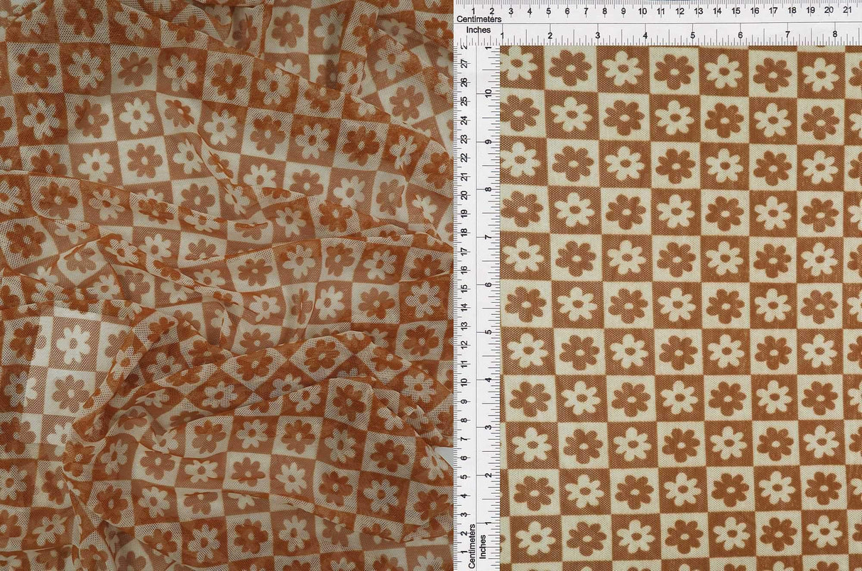 1 Yard Polyester Spandex Mesh Fabric Daisy Floral Print Soft Stretch Lightweight 54" Width