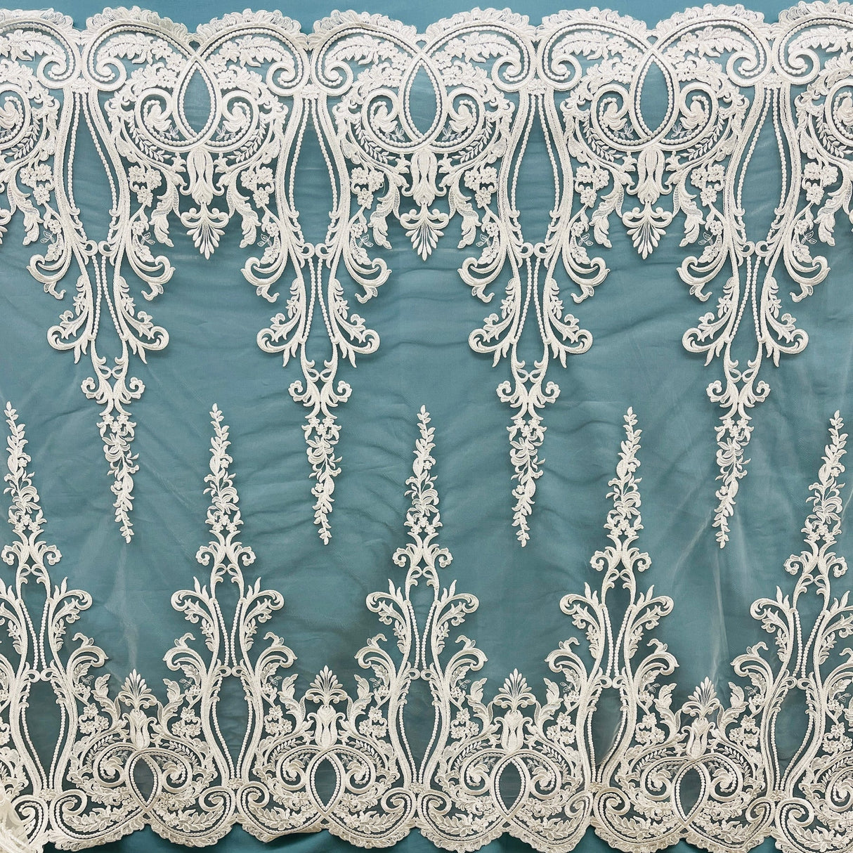 1 Yard Timeless White Corded Bridal Lace Fabric 54 inch Width