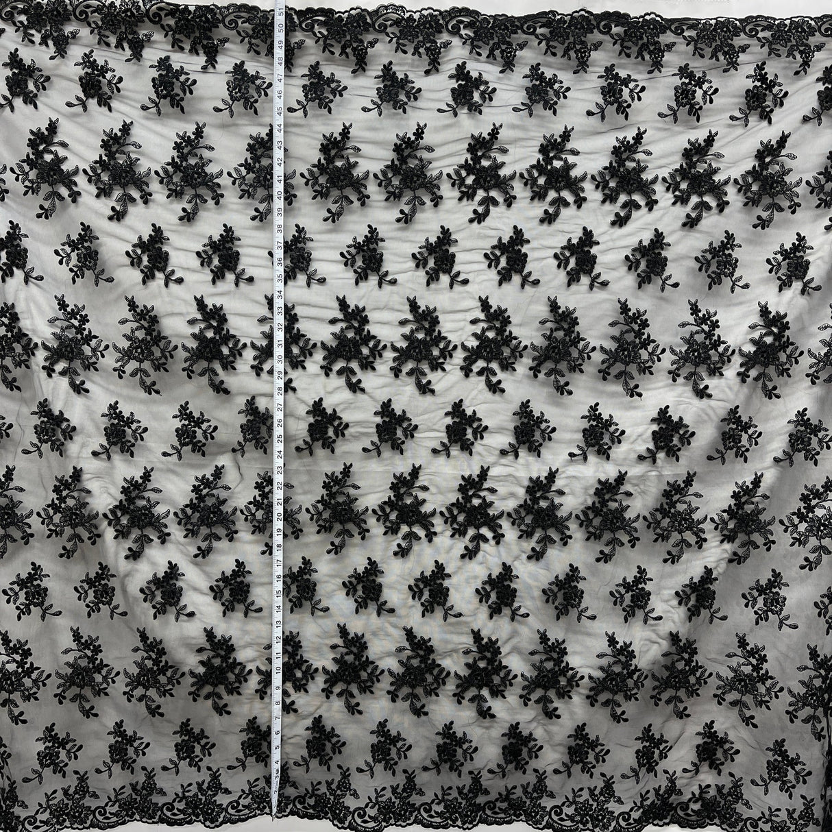 1 Yard Corded Bridal Lace Fabric Embroidered on 100% Polyester Net Mesh 53" Width