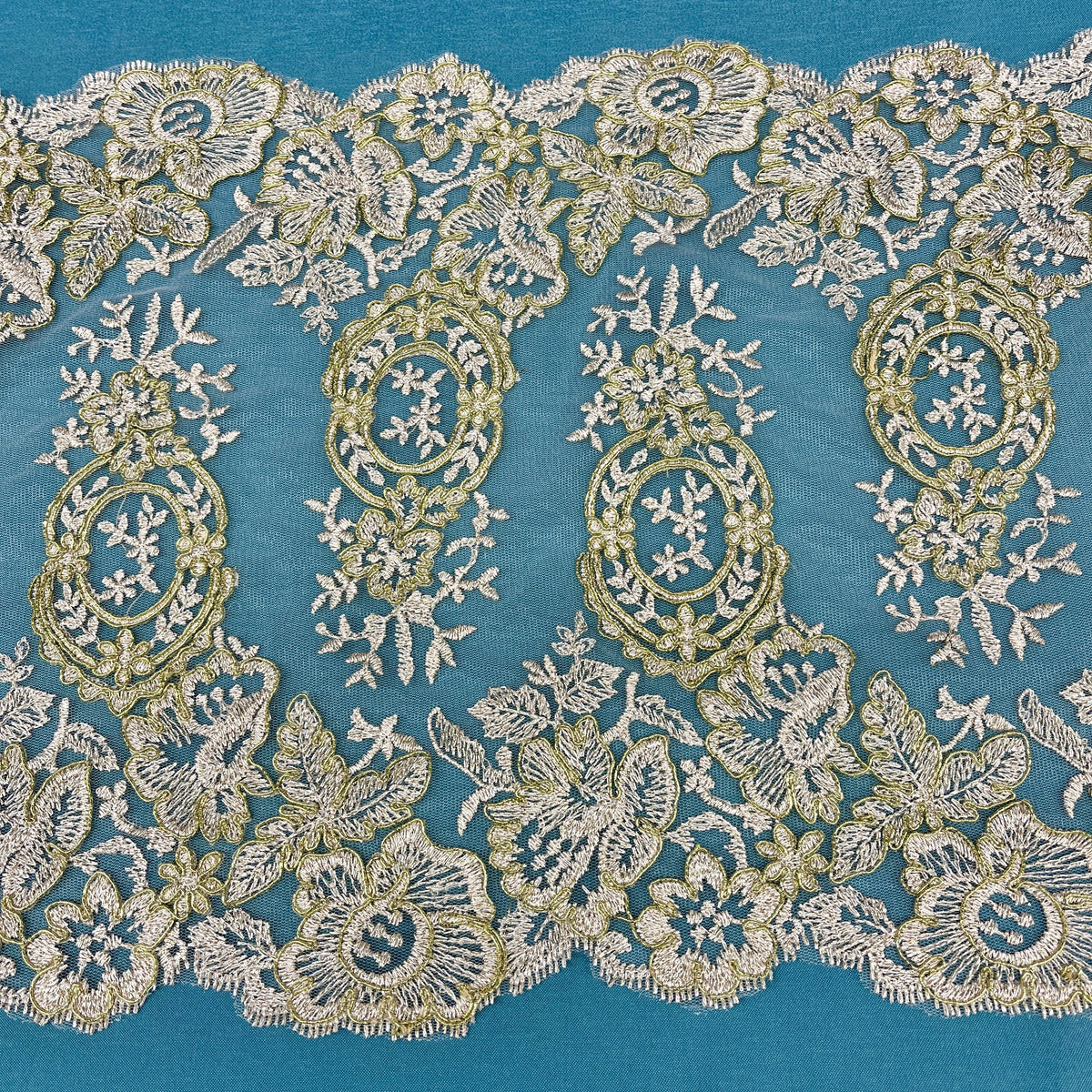 1 Yard 12.5" Wide Corded Double Sided Lace Trimming Embroidered on 100% Polyester Net Mesh
