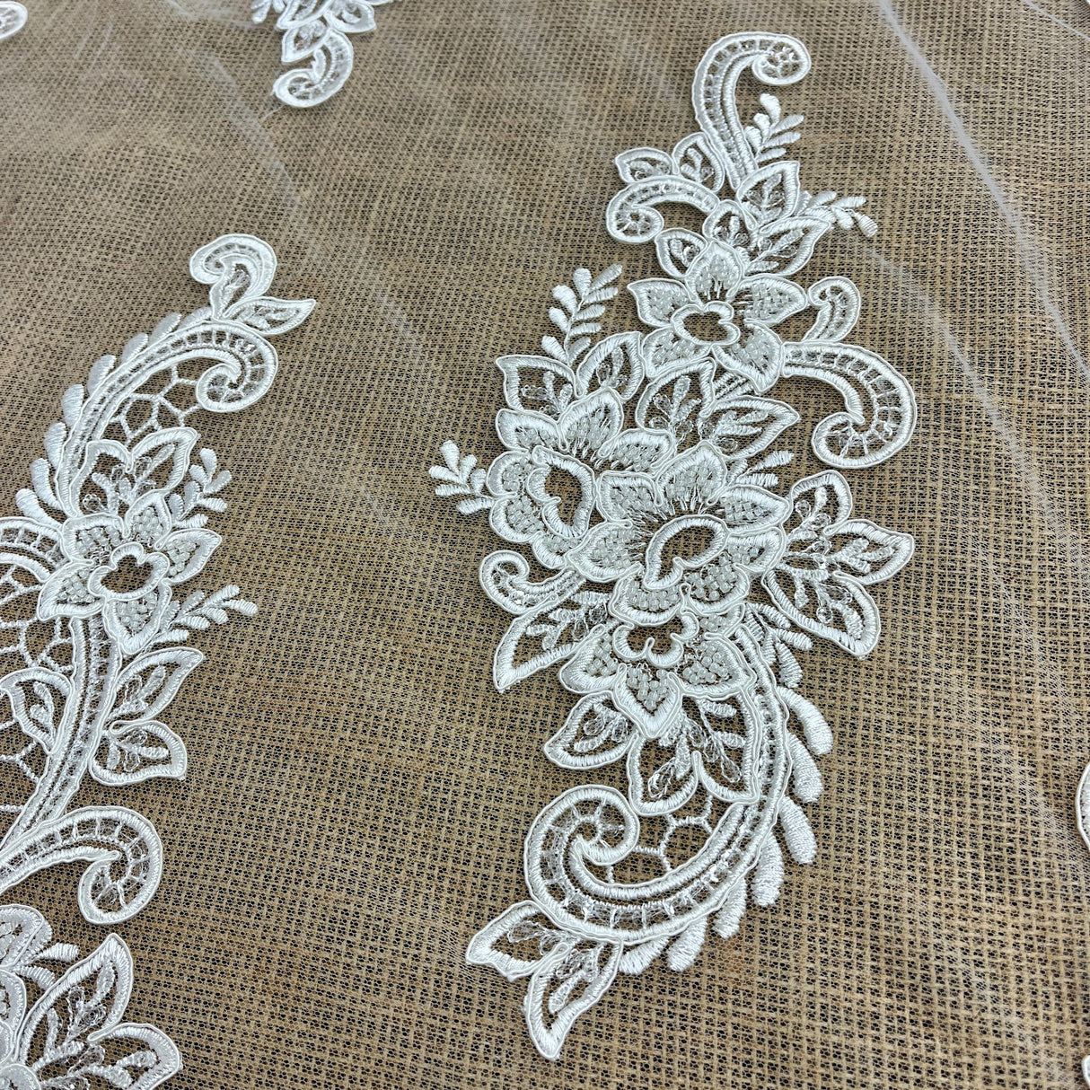1 Yard Exquisite Beaded & Corded Bridal Lace Fabric Embroidered on Polyester Net Mesh Elegant Couture Quality 54" Wide