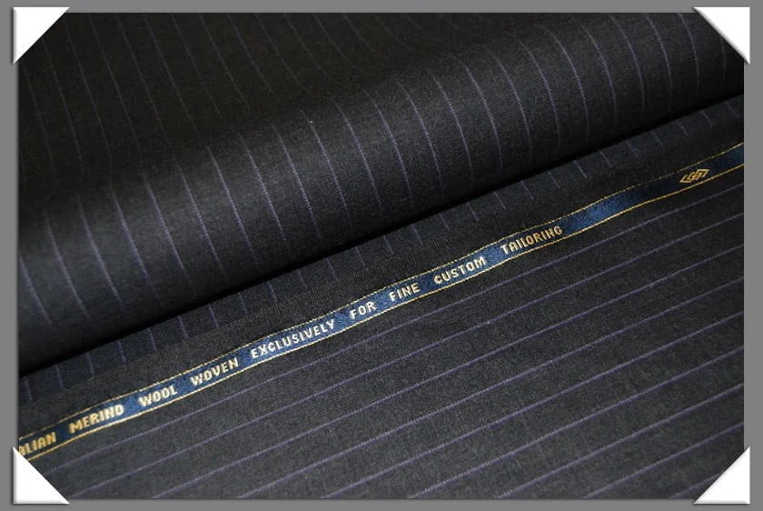 1 Yard Charcoal Purple Pinstripe Super 120s Merino Wool Fabric, Elegant Suiting 58/60 Inches Wide