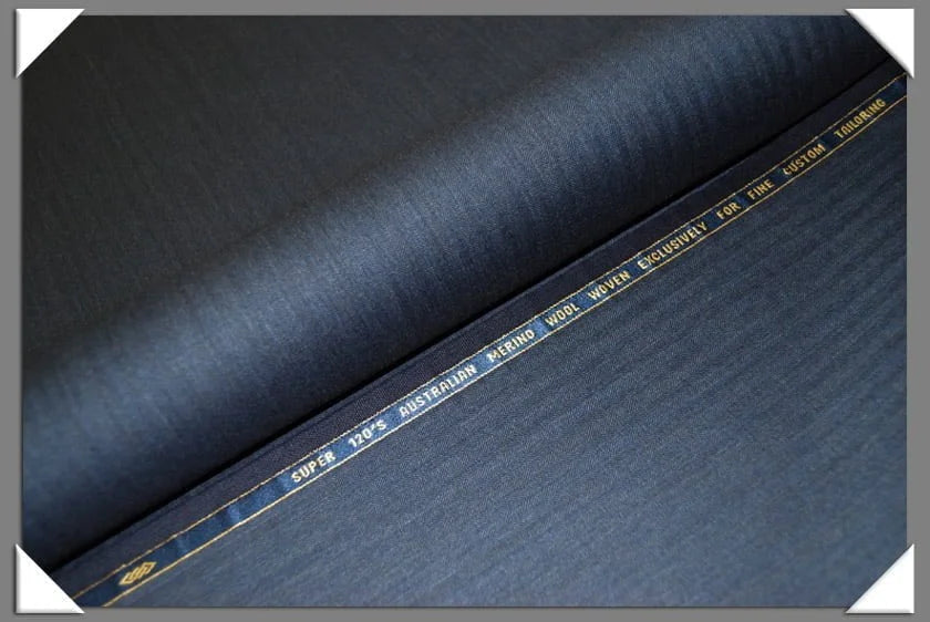 1 Yard Blue Herringbone Super 120s Merino Wool Fabric, Tailoring Material 58/60 Inches Wide