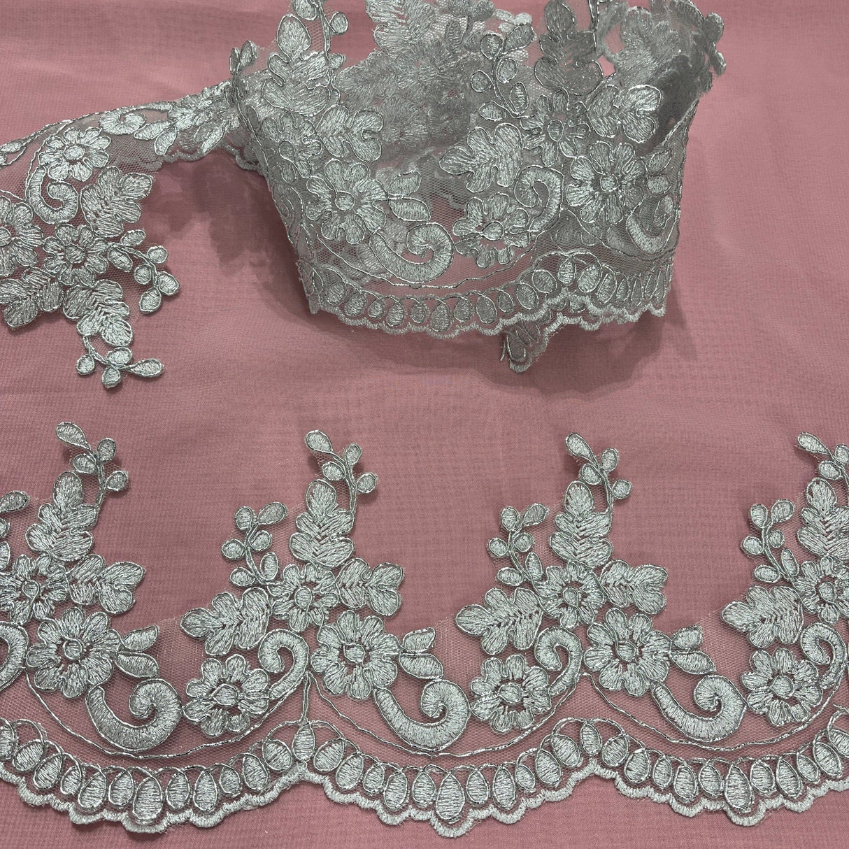 1 Yard Corded Embroidered Lace Trim 4" Wide 100% Polyester Net Mesh for Dresses & Costumes