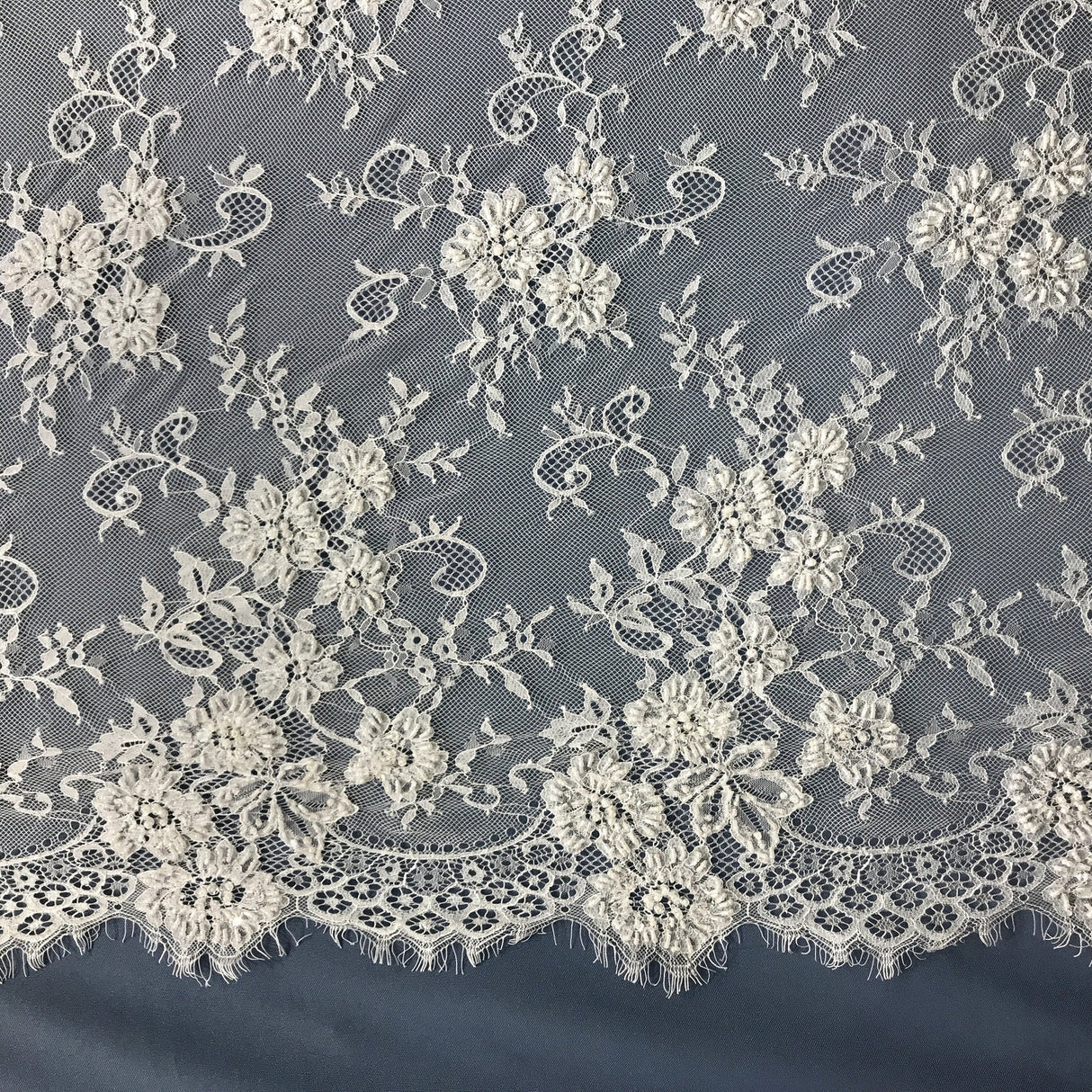 3 Yards Beaded Chantilly Embroidered Lace Fabric with Eyelash Scallop 58" Wide Elegant Special Occasion Material