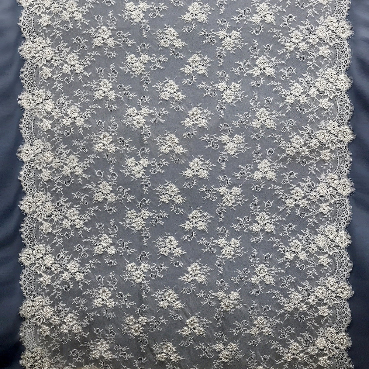 3 Yards Beaded Chantilly Embroidered Lace Fabric with Eyelash Scallop 58" Wide Elegant Special Occasion Material