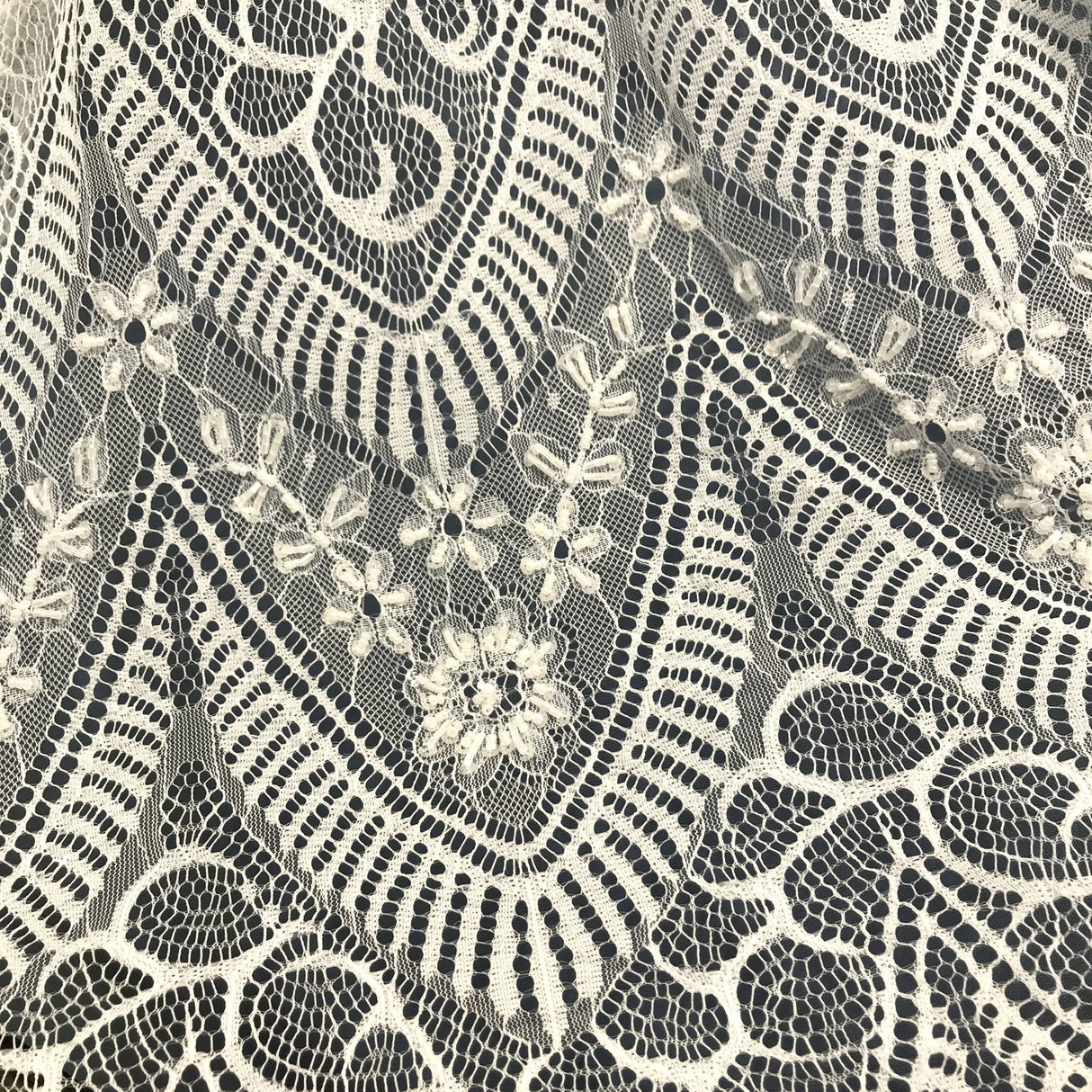 3 Yards Beaded Chantilly Embroidered Lace Fabric with Eyelash Scallop 58" Wide Elegant Special Occasion Lace