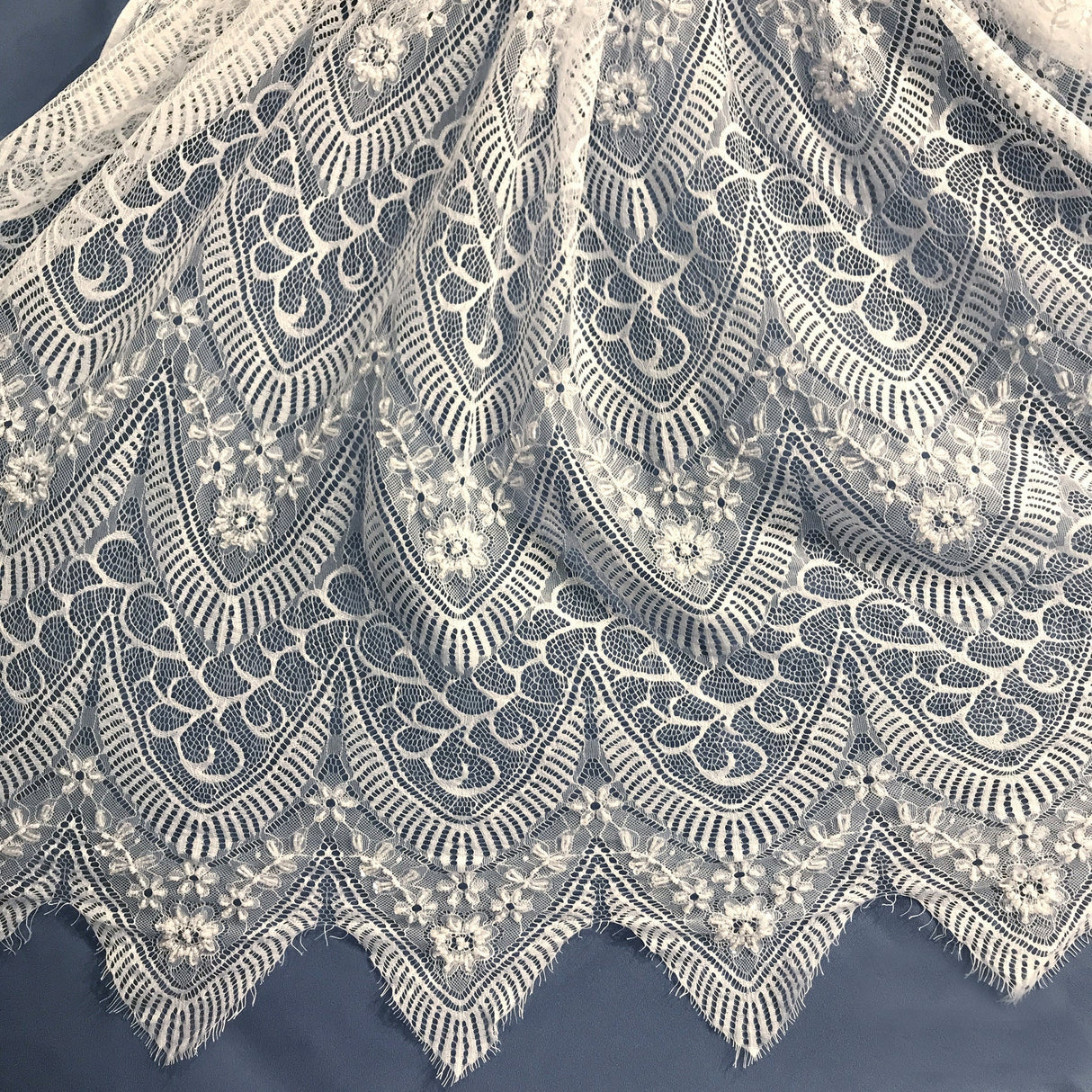 3 Yards Beaded Chantilly Embroidered Lace Fabric with Eyelash Scallop 58" Wide Elegant Special Occasion Lace