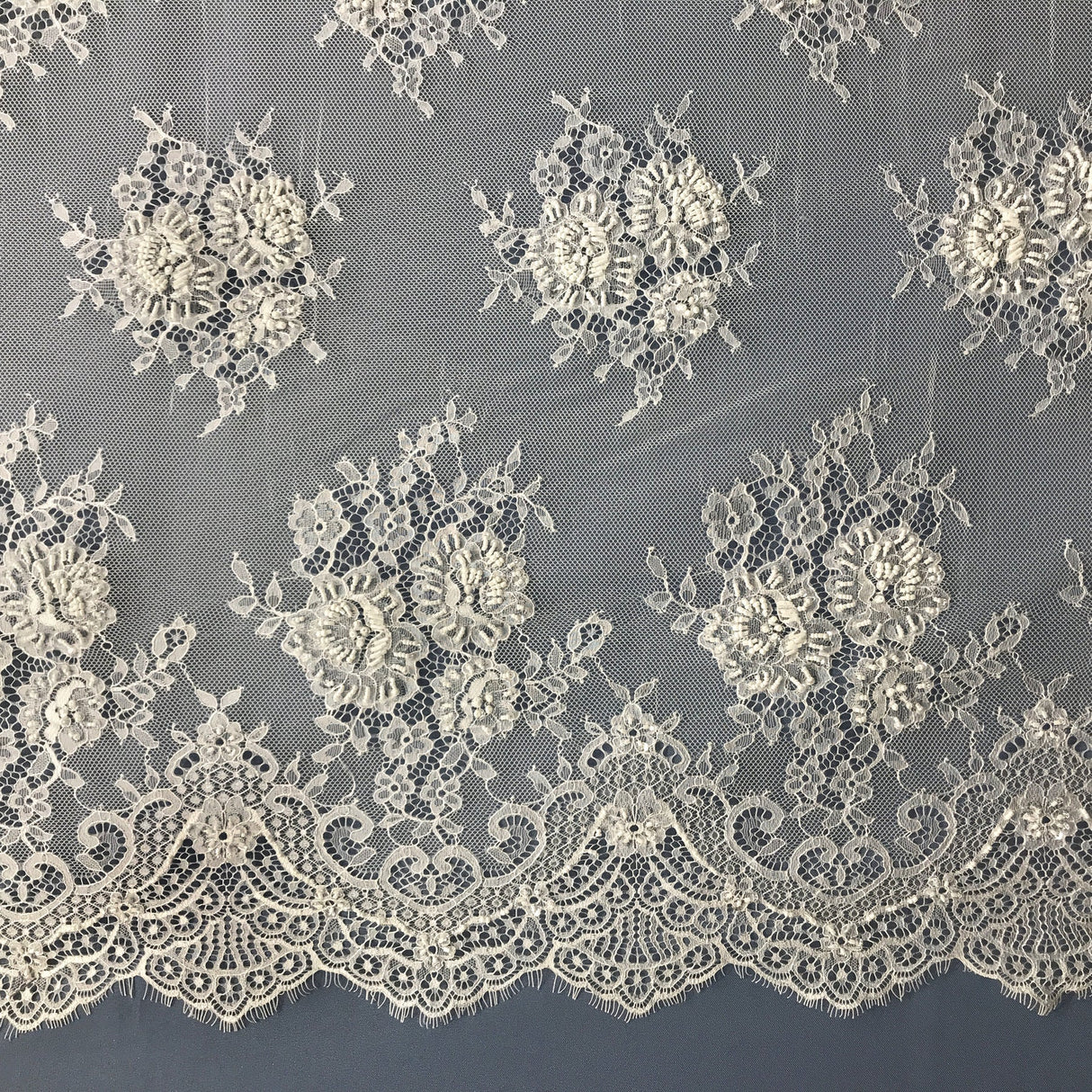 3 Yards Beaded Chantilly Embroidered Lace Fabric with Eyelash Scallop 58" Wide Luxurious Special Occasion Lace