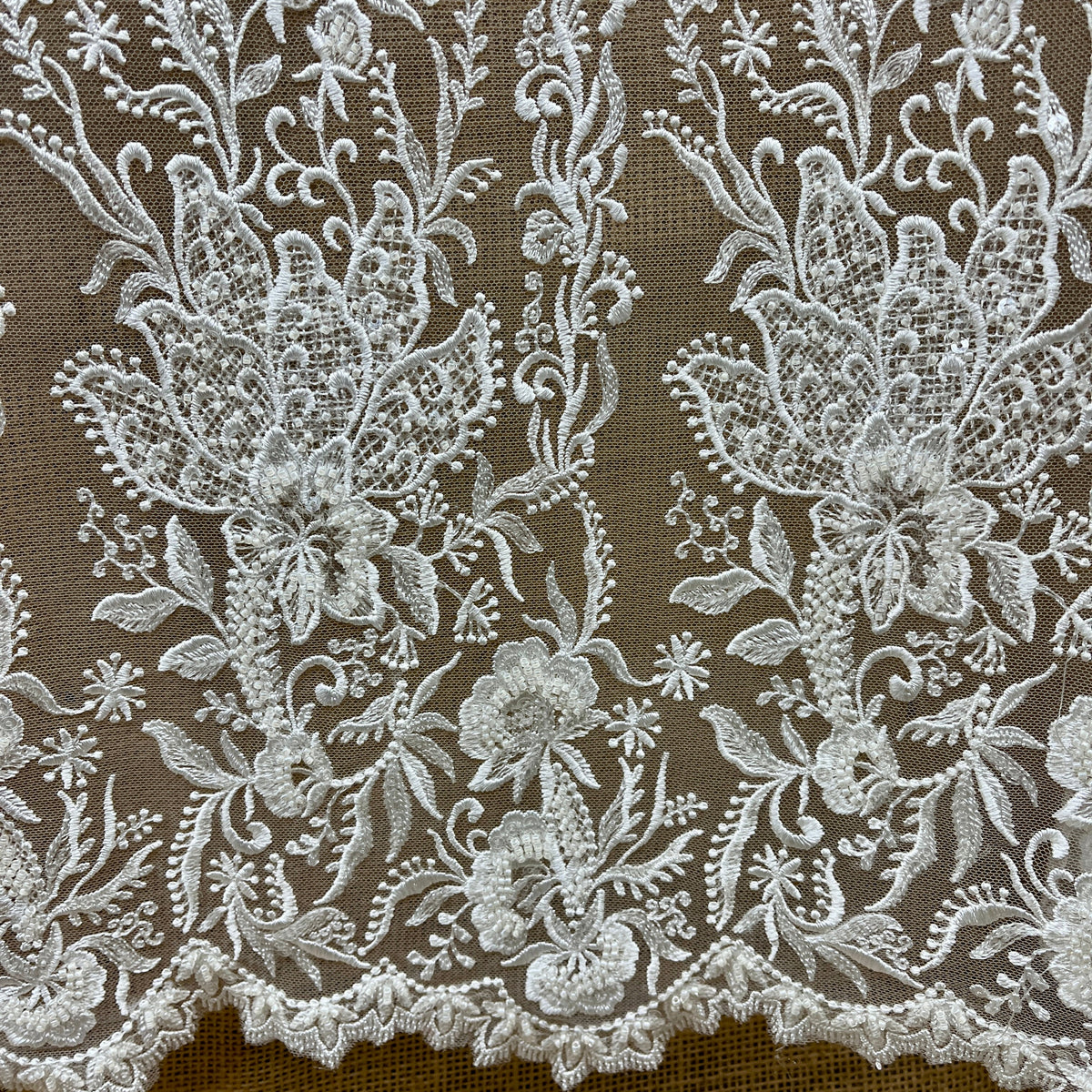 1 Yard Beaded Lace Fabric Embroidered on 100% Polyester Net Mesh 51" Wide