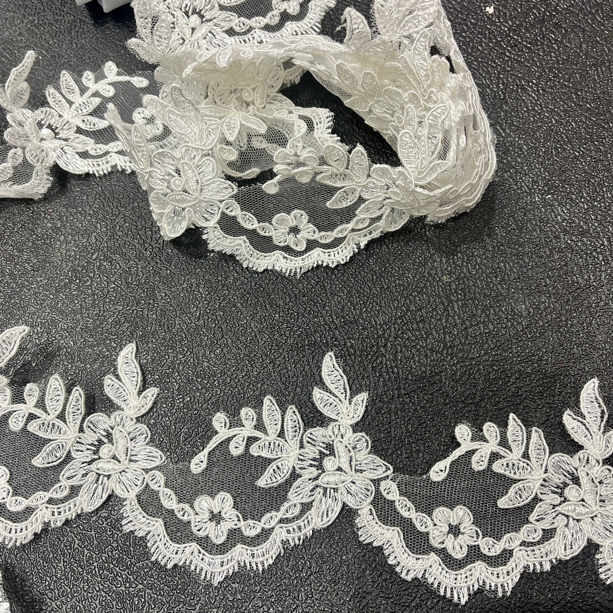 1 Yard Corded Lace Trimming on Net Mesh – 3" Wide | Floral Embroidered Lace for Dresses & Costumes
