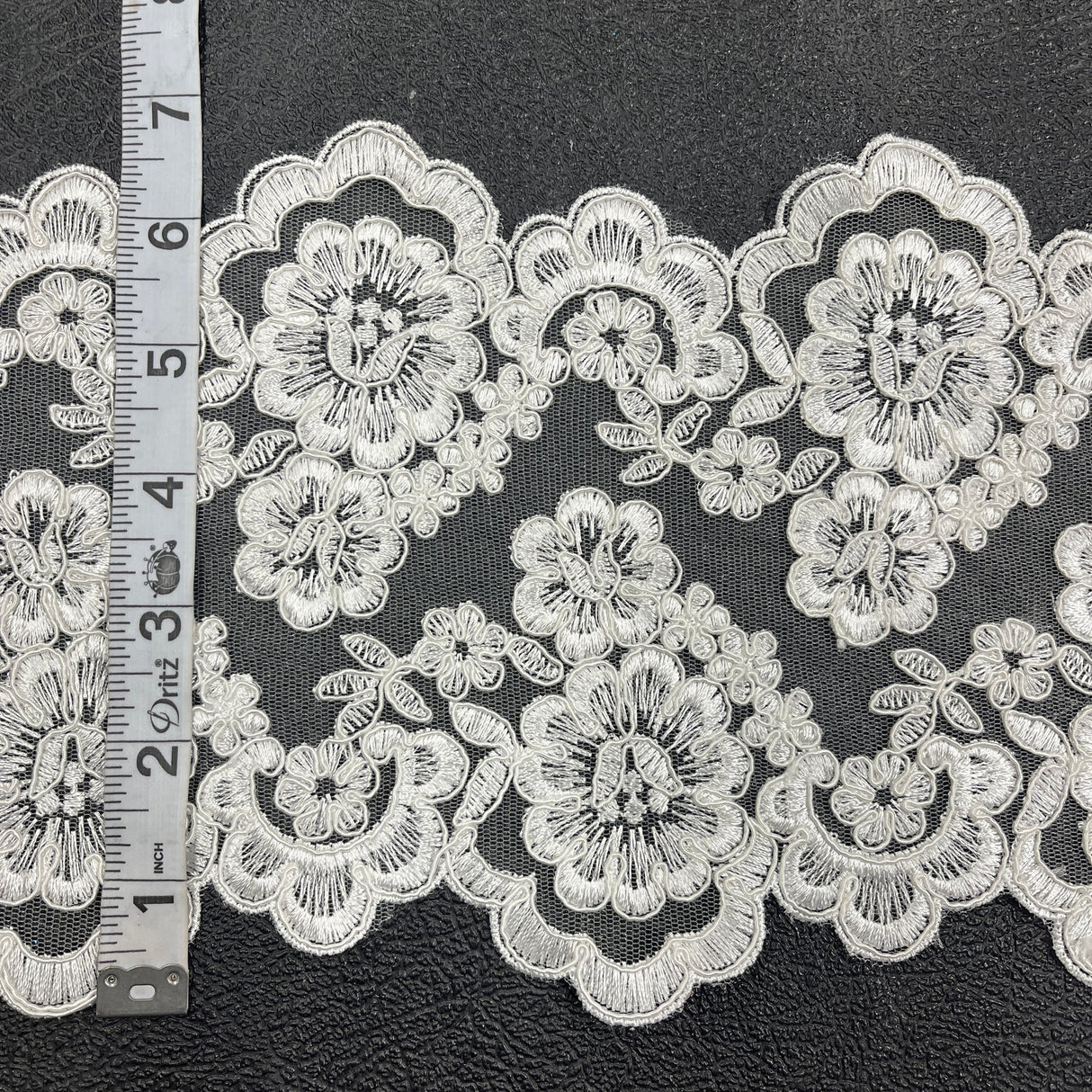 1 Yard Corded Double Sided Lace Trimming Embroidered on 100% Polyester Net Mesh 6.5" Wide