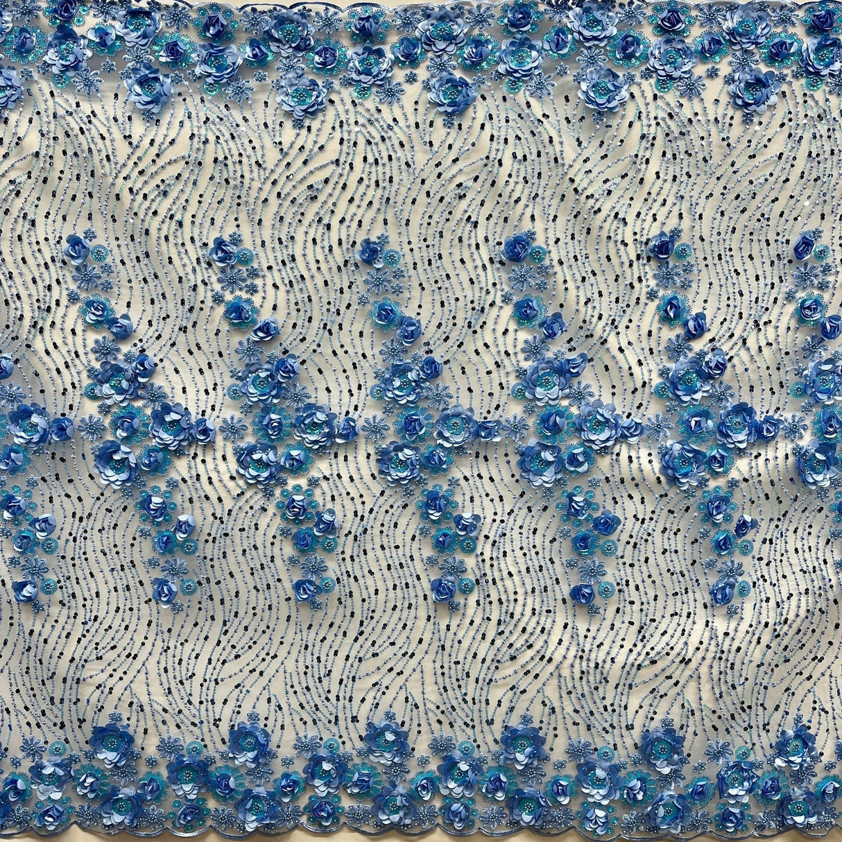 1 Yard Yellow 3D Floral Beaded & Sequined Lace Fabric, Embroidered Sparkling Mesh, 52" Wide, Polyester