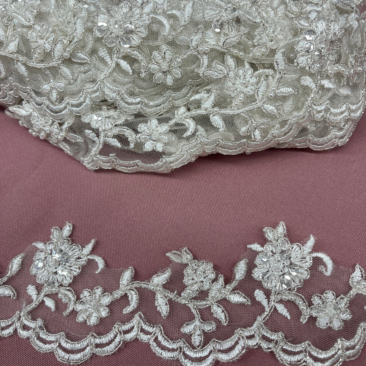 1 Yard Elegant Beaded and Corded Lace Trimming Embroidered on Polyester for Dresses 2.75 Inch Width