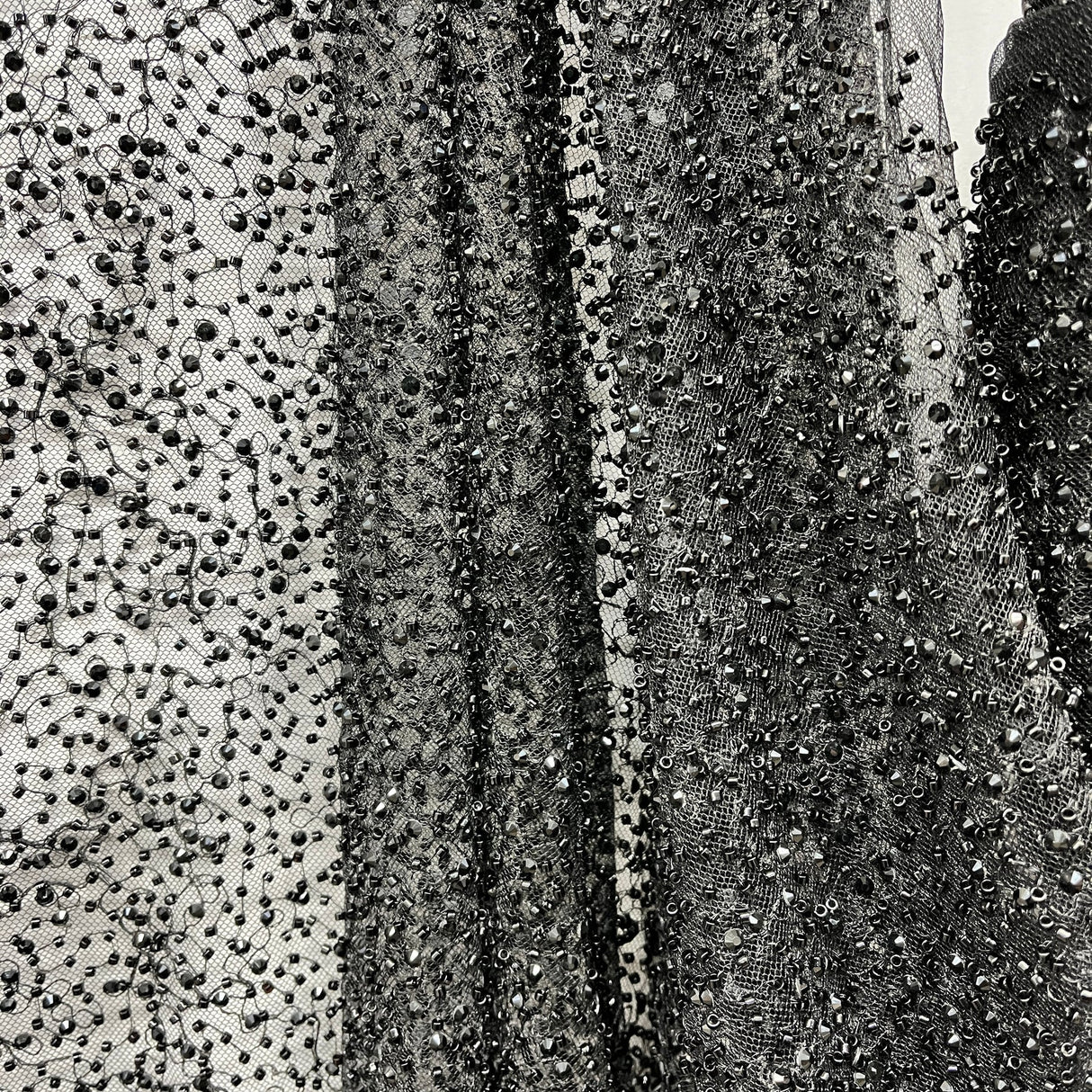 1 Yard Beaded Lace Fabric, 60" Wide Embroidered Polyester Net Mesh with Pearls & Sequins for Bridal, Evening & Dance Wear