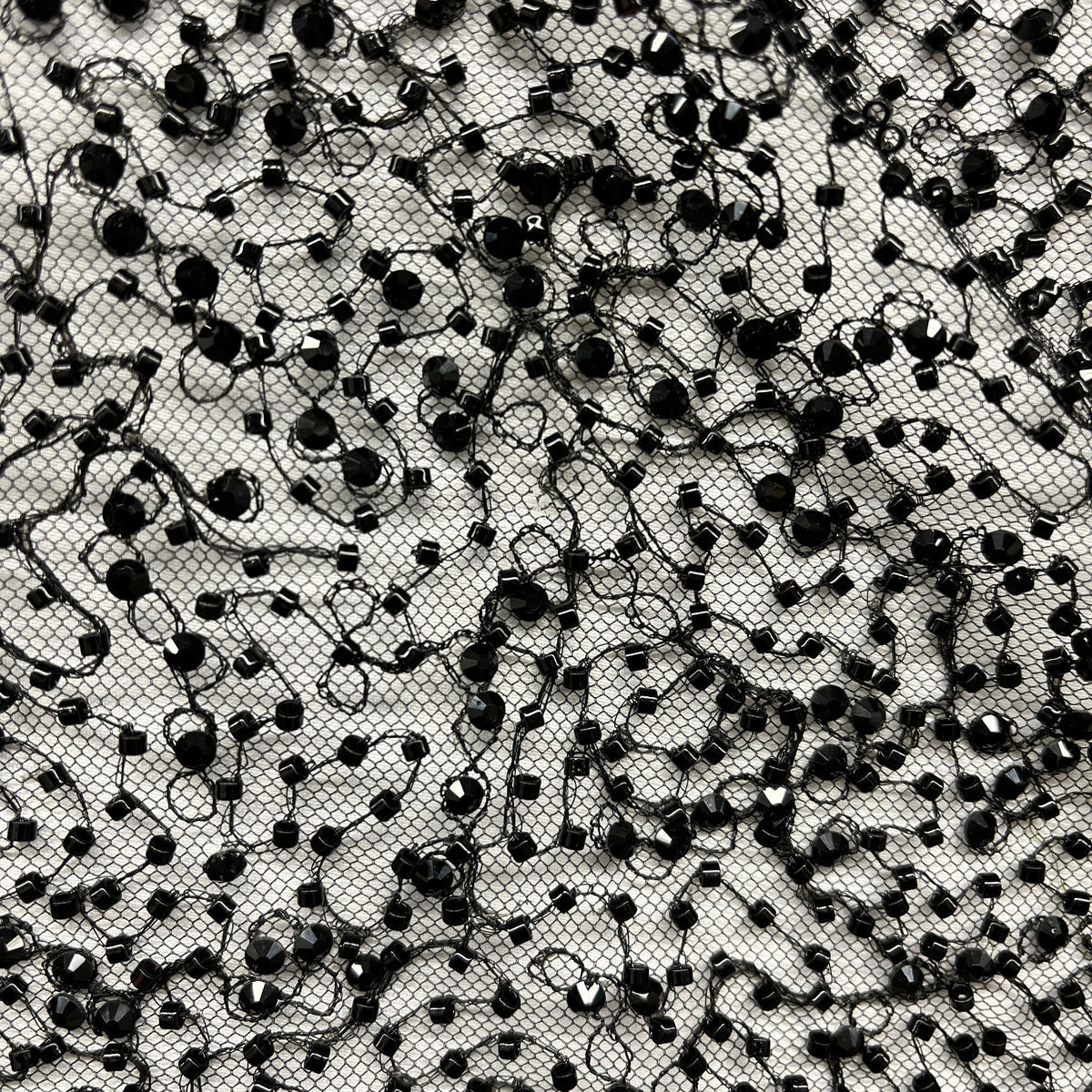 1 Yard Beaded Lace Fabric Embroidered on 100% Polyester Net Mesh, Elegant Sheer Textile