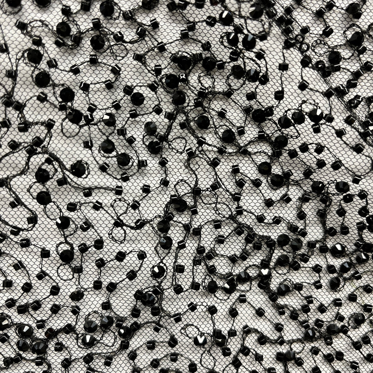 1 Yard Beaded Lace Fabric, 60" Wide Embroidered Polyester Net Mesh with Pearls & Sequins for Bridal, Evening & Dance Wear