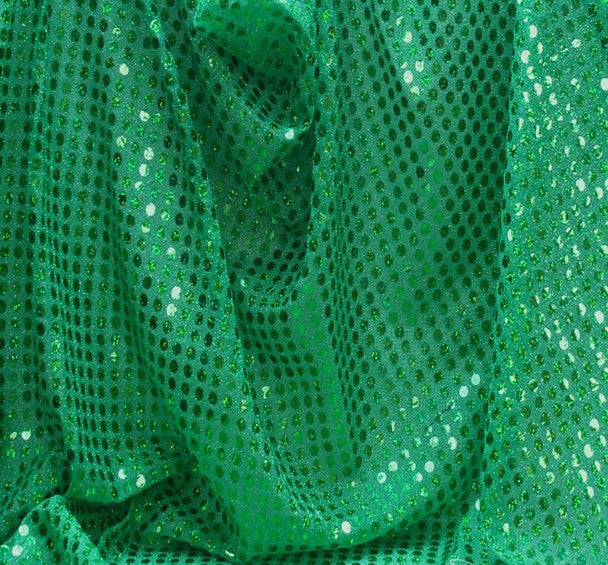 6MM Kelly 1 Yard Green Sequin Fabric Lightweight Apparel & Costume Fabric