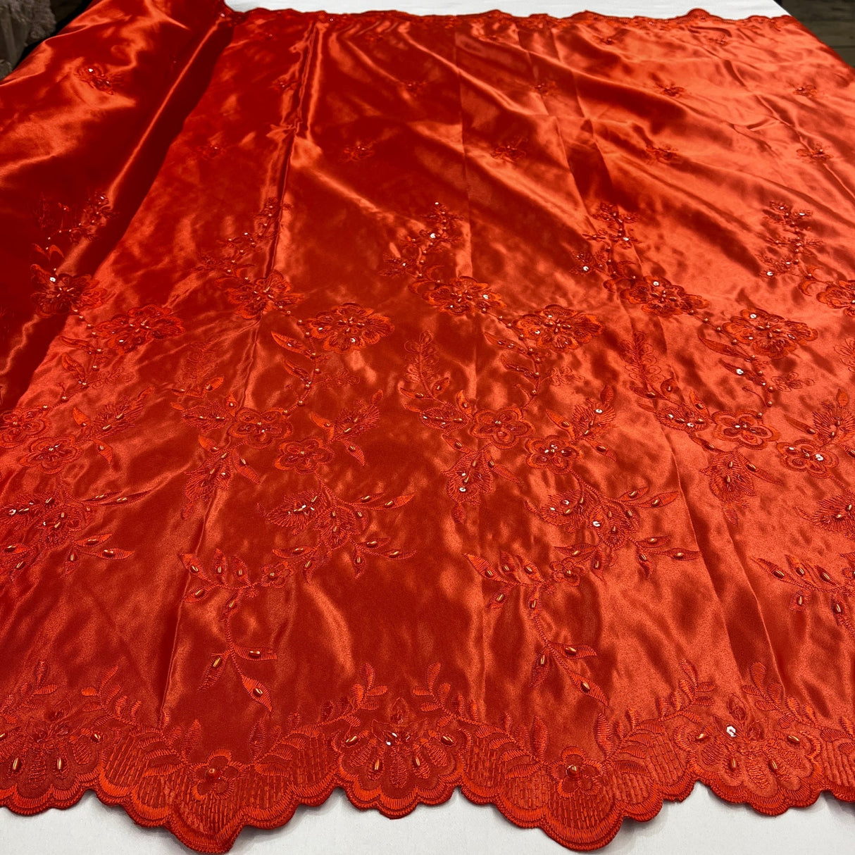 1 Yard Beaded Bridal Lace Fabric Embroidered Floral Satin Gown Couture 54" Width