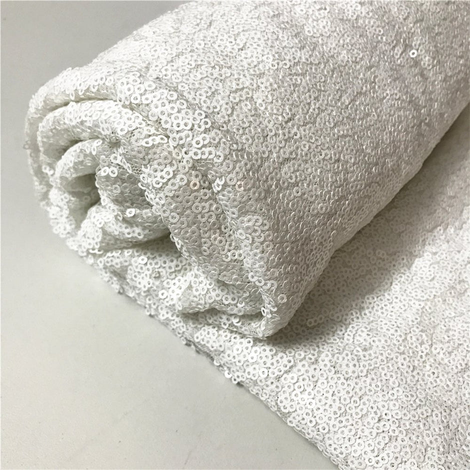 1 Yard White Glitz Sequins Fabric Spangle Mesh 55 Inch Width